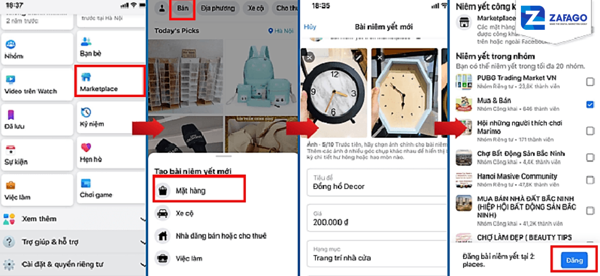 Phương pháp đăng bài bán hàng trên Marketplace qua điện thoại